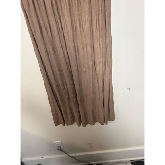 Sapphire Brown Crinkle Pull-On Elastic Waist Midi Skirt XL Boho Modest - Picture 2 of 5